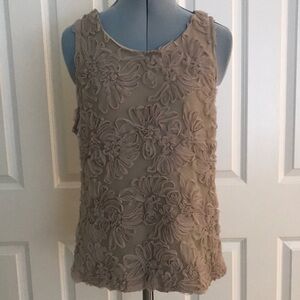 Banana Republic Dimensional Lace Floral Embellished Tan Sleeveless Tank Top L